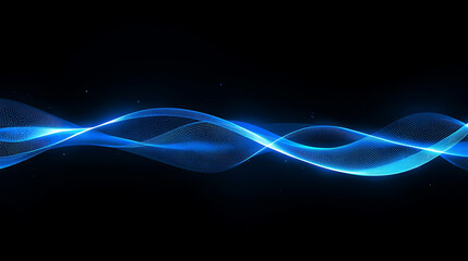 Abstract blue glowing waves with dots on a black background for technology presentations