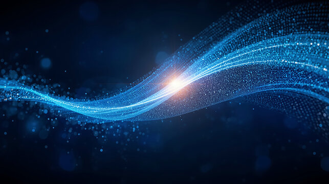 Abstract blue glowing particle wave background for futuristic technology and digital innovation presentation