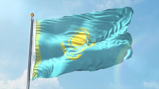 4K Kazakhstan flag waving in the wind - realistic Kazakhstan flag animation in high resolution, perfect for Kazakhstan national day, independence, travel and patriotic video projects