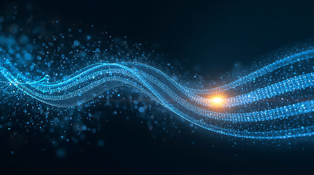 Abstract Blue Wave with Glowing Particle Stream Dynamic Data Flow Visualization Background