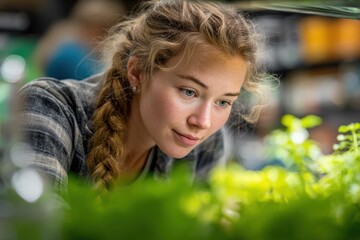 Student scientist conducting plant growth experiment in laboratory close-up showing research education botanical science