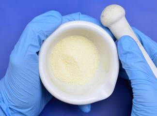 Potassium hexacyanidoferrate II on the ligt grey background