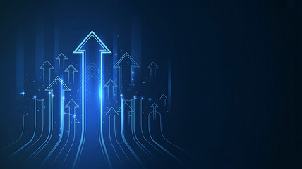 Blue Arrows Rising Upwards Concept Representing Growth Progress and Positive Direction in Dark Backdrop