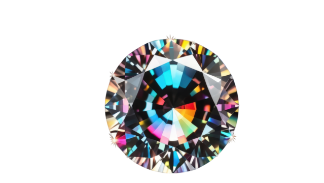 Radiant multicolored diamond gemstone isolated on white, ideal for luxury, jewelry, wedding, or creative design projects