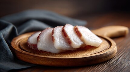 Thinly sliced lard wooden board minimal food photography delicacy ingredient charcuterie