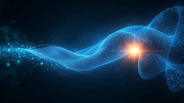 Futuristic Blue Particle Wave Flowing with Luminous Core Representing Technology and Connectivity