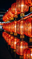 Chinese Lanterns Glowing Brightly During Traditional Festive Celebration Night
