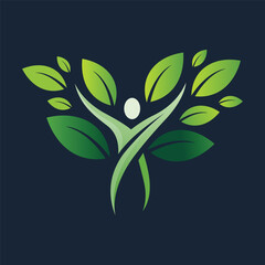 Abstract Green Leaf Human Figure Logo Wellness, Health, and Nature-Inspired Design