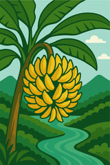 vector of ripe bananas on the tree