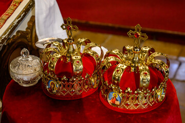 Sombor, Serbia - November 01, 2025: Interior of the Serbian Orthodox Church in Sombor, Serbia.