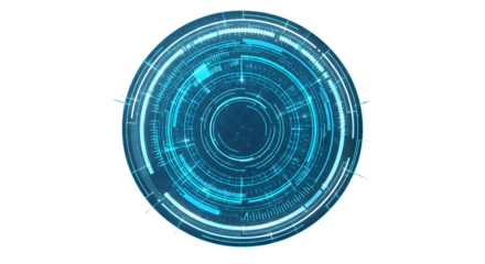 Blue futuristic digital HUD circle — tech interface virtual display on white background

