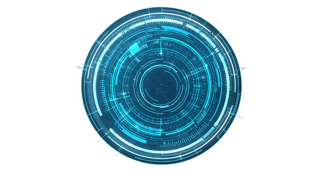 Blue futuristic digital HUD circle — tech interface virtual display on white background

