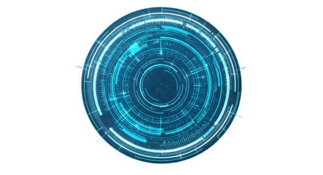 Blue futuristic digital HUD circle — tech interface virtual display on white background

