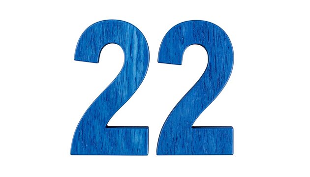 Two blue wooden number "2"s side-by-side on a white background, making "22," with visible wood grain