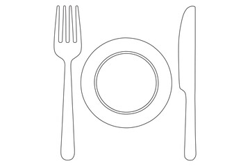 Continuous line art illustration of fork knife and spoon
