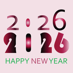 Modern 2026 Happy New Year greeting with artistic typography, festive colors, and minimalist layout on pink background for seasonal use
