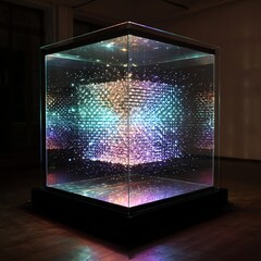 Stunning 3D hologram showcasing data visualization in vibrant colors, emphasizing modern technology and innovation.