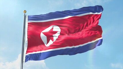 4K North Korea flag waving in the wind - realistic North Korea flag animation in high resolution, perfect for North Korea national day, independence, travel and patriotic video projects