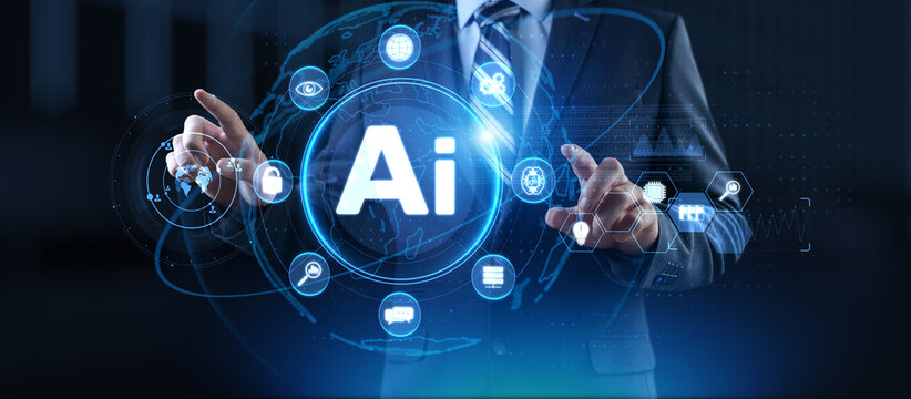 Artificial Intelligence Technology and Digital Transformation Interface Projected on Virtual Screen.