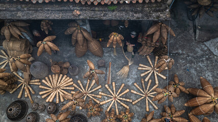 Traditional bamboo fish trap making at Thu Sy craft village, Hai Phong, Vietnam, October 24, 2025.