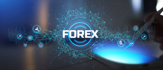 Forex Trading and Currency Exchange Technology Visualized on a Digital Interface.