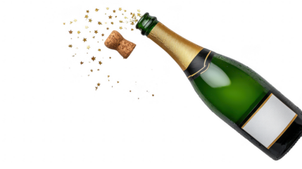 Champagne bottle pouring golden stars digital art celebratory theme festive concept