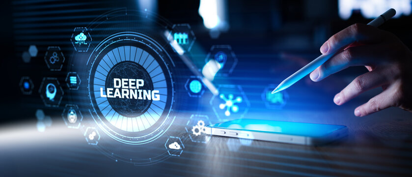 Deep Learning and Artificial Intelligence Innovation Shown in Futuristic Digital Interface.