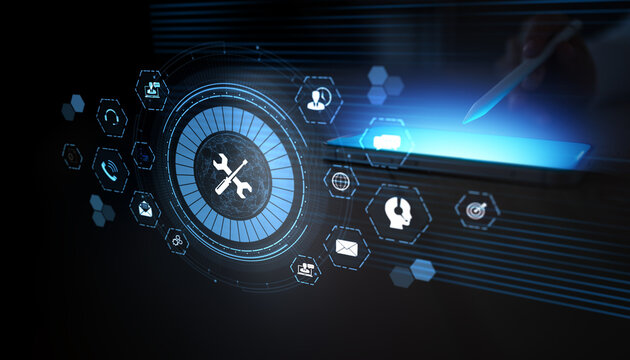 Technical Support Services and IT Tools Management Illustrated on Digital Interface.