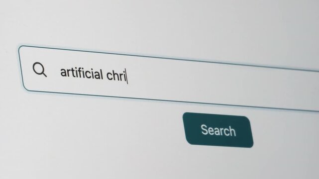 Artificial Christmas Tree Search on Search Engine. Close Up Shot of Typing Search Term in Search Box on Web Page on Computer Screen. Real Time 4K.