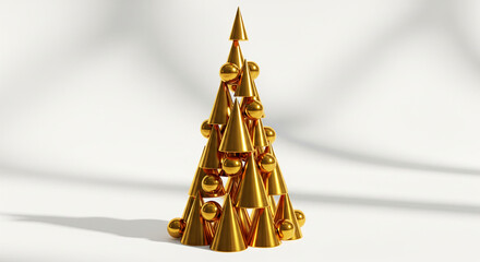 Golden Christmas tree made from golden paper hats