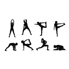 Obraz premium Silhouette of a woman performing various yoga poses yoga and fitness concept for health