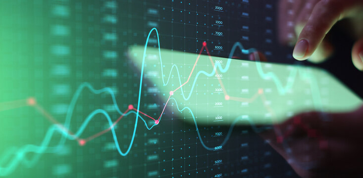 Digital Data Analysis on Tablet with Stylus and Financial Graph Visualization.