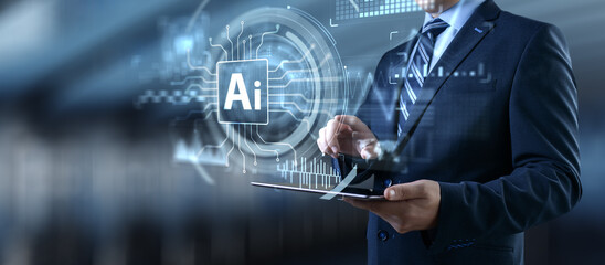 Artificial Intelligence Technology and Global Business Strategy Concept with Digital Interface.