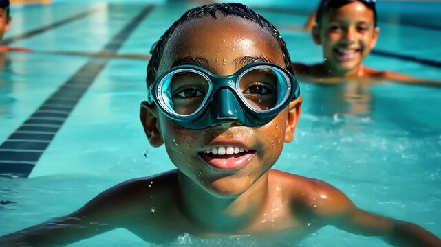 Joyful kids splashing in a pool, enjoying summer fun and refreshing water activities. - Powered by Adobe