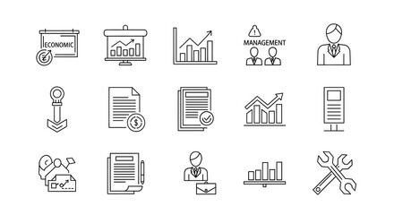 Business Icon Collection: A set of clean, minimalist business icons, offering a visual vocabulary for business concepts, finance, and professional services.