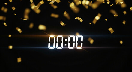 Digital countdown clock showing New Year's Day, Christmas and Black Friday with bokeh lights on black background.