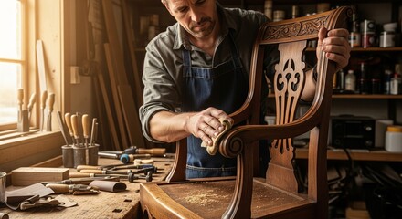 Craftsman Restoring Classic Wooden Chair with Careful Attention
