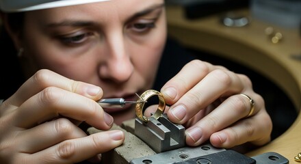 Skilled Artisan Working on Intricate Gold Ring Design in Workshop