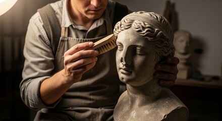 Artisan Sculptor Restores Classic Bust with Careful Precision