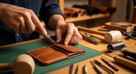 Crafting a Leather Wallet with Hand Tools and Attention to Detail