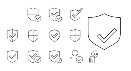 Digital Shield with Check Mark: A collection of digital shields with a check mark symbolizing security, safety and protection in the digital realm. Emphasizing the importance of online security.