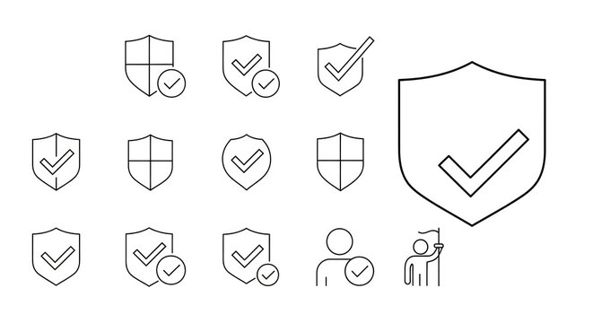 Digital Shield with Check Mark: A collection of digital shields with a check mark symbolizing security, safety and protection in the digital realm. Emphasizing the importance of online security.