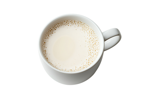 White mug filled with frothy milk isolated on a transparent background