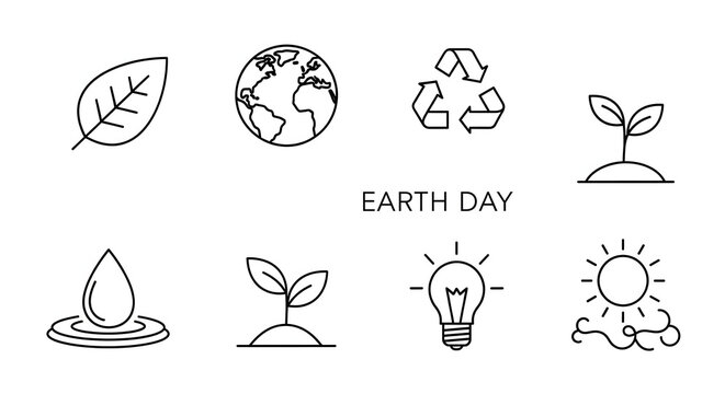Earth Day Eco Icons: A collection of simple, elegant icons representing the core values of Earth Day, promoting environmental awareness and sustainability. 