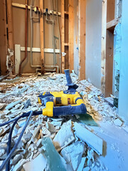 Electric Jackhammer Breaking Concrete with Rebar