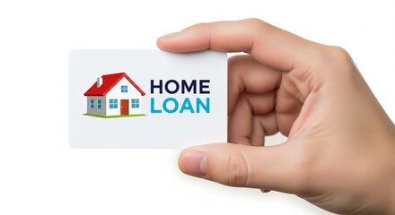 Hand Holding Card with Home Loan Concept and House Illustration