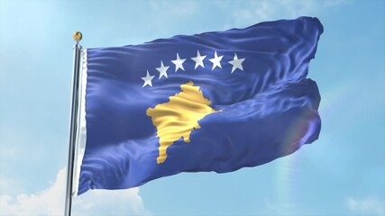 4K Kosovo flag waving in the wind - realistic Kosovo flag animation in high resolution, perfect for Kosovo national day, independence, travel and patriotic video projects