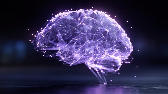 A Futuristic Digital Brain Model with Glowing Network Connections in a Dark Background for AI and Technology Concepts