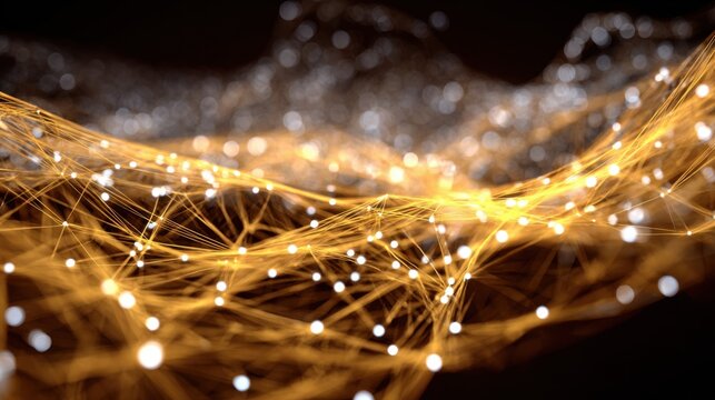 Abstract Network of Bright Connecting Lines and Dots in Motion Against a Dark Background for Digital Art or Technology Themes