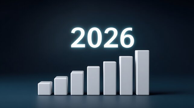 startup growth 2026 Growing bar chart representing statistical data for the year 2026.